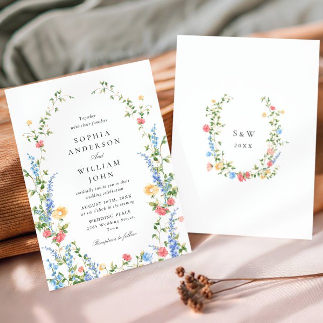 Watercolor Meadow Wildflower Bohemian Wedding Invitation (Creator Uploaded)