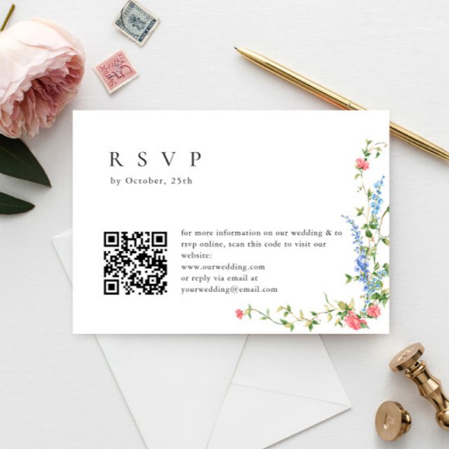 Watercolor Meadow Wildflower Bohemian Wedding RSVP (Creator Uploaded)