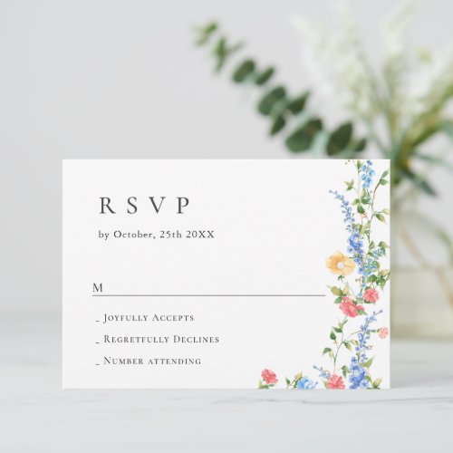 Watercolor Meadow Wildflower Bohemian Wedding RSVP Card