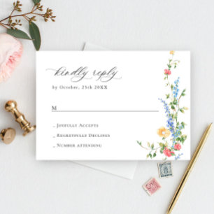 Watercolor Meadow Wildflower Bohemian Wedding RSVP Card
