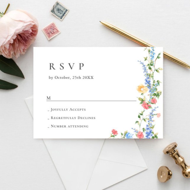 Watercolor Meadow Wildflower Bohemian Wedding RSVP Card (Creator Uploaded)