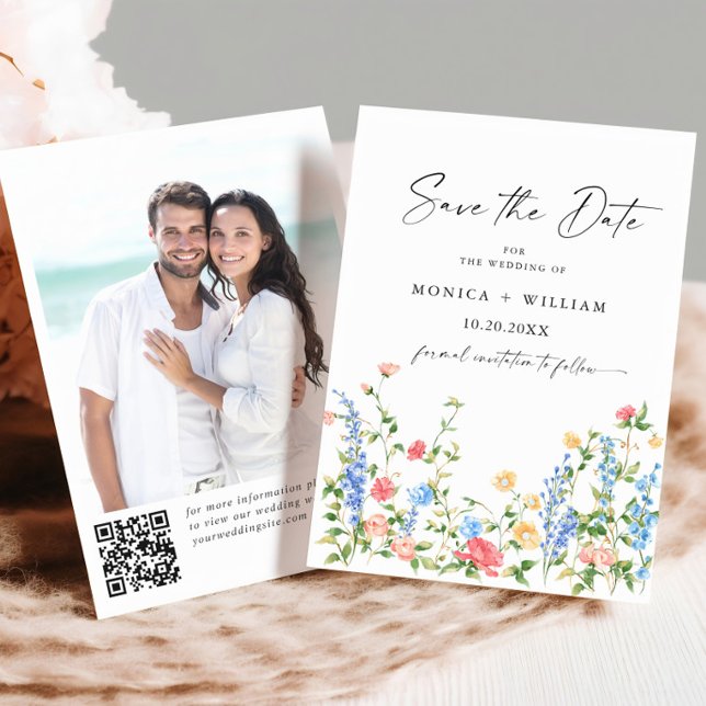 Watercolor Meadow Wildflower Bohemian Wedding Save The Date (Creator Uploaded)