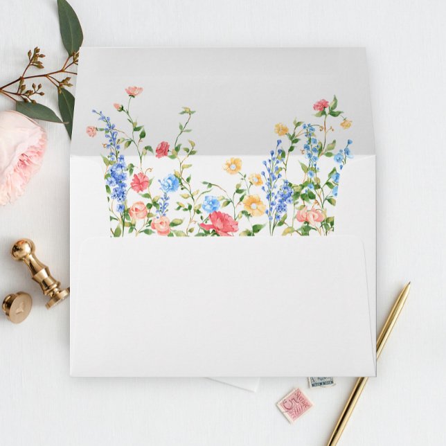 Watercolor Meadow Wildflower Boho Floral Wedding Envelope (Creator Uploaded)