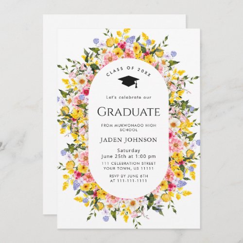 Watercolor Meadow Wildflower Boho Graduation Party Invitation