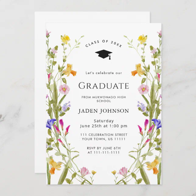 Watercolor Meadow Wildflower Boho Graduation Party Invitation Zazzle