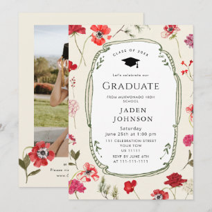Watercolor Meadow Wildflower Boho Graduation Party Invitation