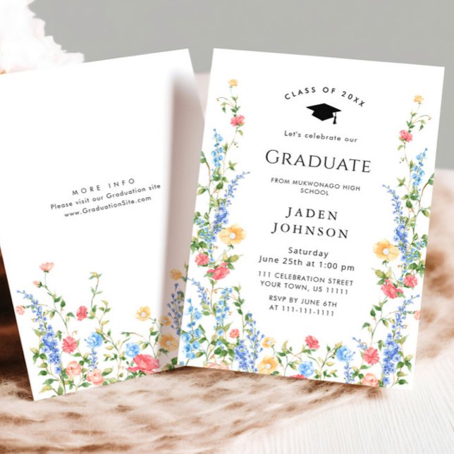 Watercolor Meadow Wildflower Boho Graduation Party Invitation (Creator Uploaded)