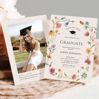 Watercolor Meadow Wildflower Boho Graduation Party Invitation