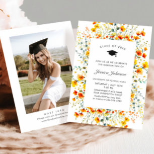 Watercolor Meadow Wildflower Boho Graduation Party Invitation