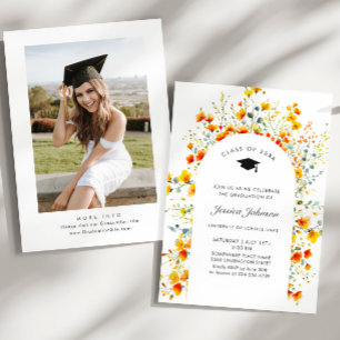 Watercolor Meadow Wildflower Boho Graduation Party Invitation