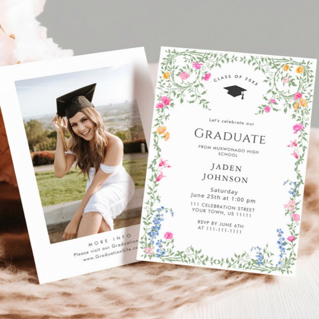 Watercolor Meadow Wildflower Boho Graduation Party Invitation (Creator Uploaded)
