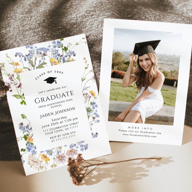 Watercolor Meadow Wildflower Boho Graduation Party Invitation (Creator Uploaded)