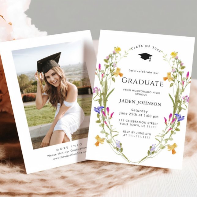 Watercolor Meadow Wildflower Boho Graduation Party Invitation (Creator Uploaded)