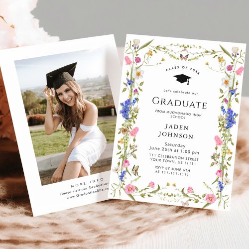 Watercolor Meadow Wildflower Boho Graduation Party Invitation
