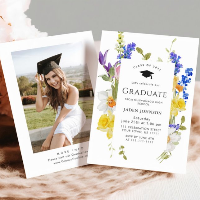 Watercolor Meadow Wildflower Boho Graduation Party Invitation (Creator Uploaded)