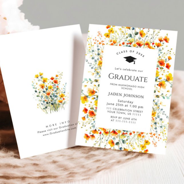 Watercolor Meadow Wildflower Boho Graduation Party Invitation (Creator Uploaded)