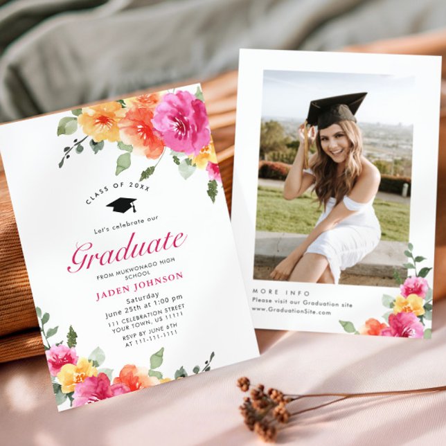 Watercolor Meadow Wildflower Boho Graduation Party Invitation (Creator Uploaded)
