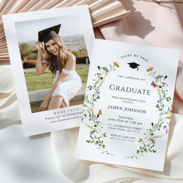 Watercolor Meadow Wildflower Boho Graduation Party Invitation (Creator Uploaded)