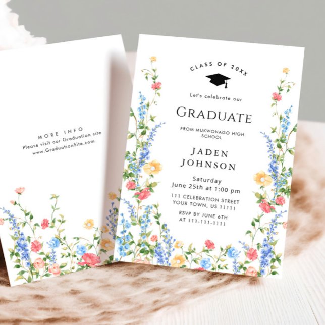 Watercolor Meadow Wildflower Boho Graduation Party Invitation (Creator Uploaded)