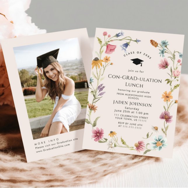 Watercolor Meadow Wildflower Boho Graduation Party Invitation (Creator Uploaded)