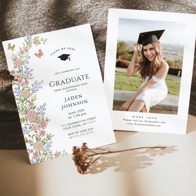 Watercolor Meadow Wildflower Boho Graduation Party Invitation (Creator Uploaded)