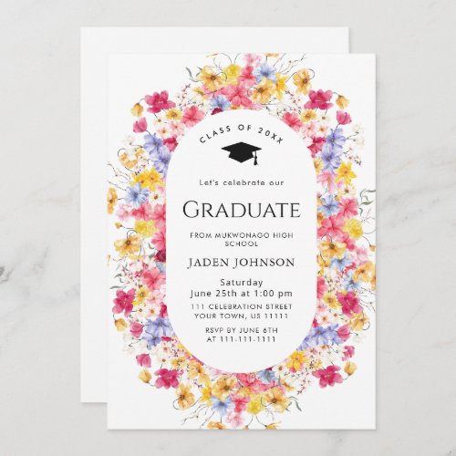 Watercolor Meadow Wildflower Boho Graduation Party Invitation