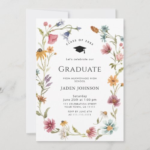 Watercolor Meadow Wildflower Boho Graduation Party Invitation