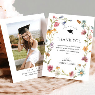 Watercolor Meadow Wildflower Boho PHOTO Graduation Thank You Card