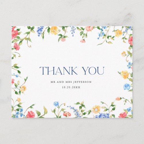 Watercolor Meadow Wildflower Boho Thank You Postcard