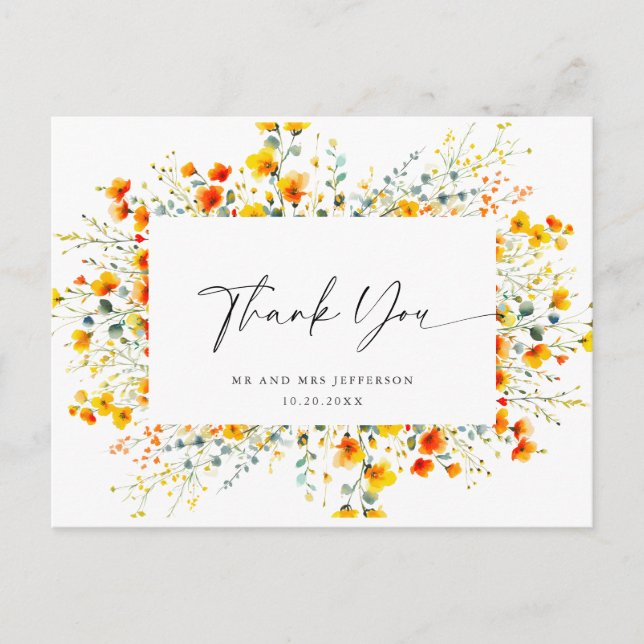Watercolor Meadow Wildflower Boho Thank You Postcard (Front)