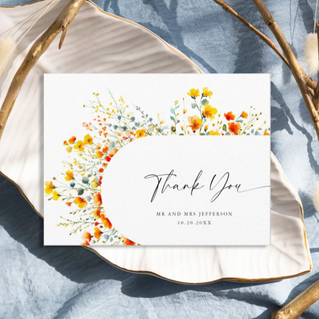 Watercolor Meadow Wildflower Boho Thank You Postcard (Creator Uploaded)