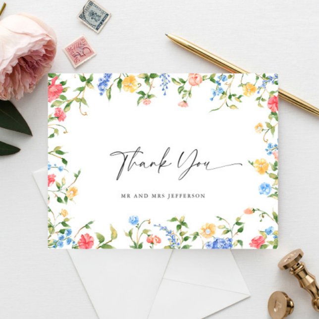 Watercolor Meadow Wildflower Boho Thank You Postcard (Creator Uploaded)