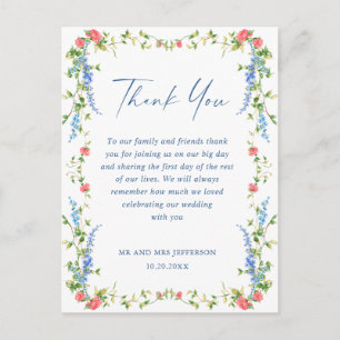 Watercolor Meadow Wildflower Boho Thank You Postcard