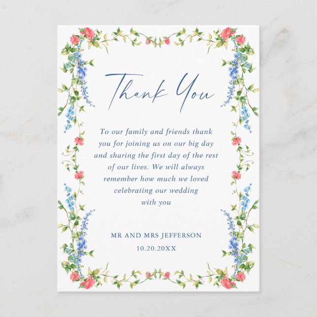 Watercolor Meadow Wildflower Boho Thank You Postcard (Front)