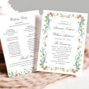 Watercolor Meadow Wildflower Boho Wedding Ceremony Program
