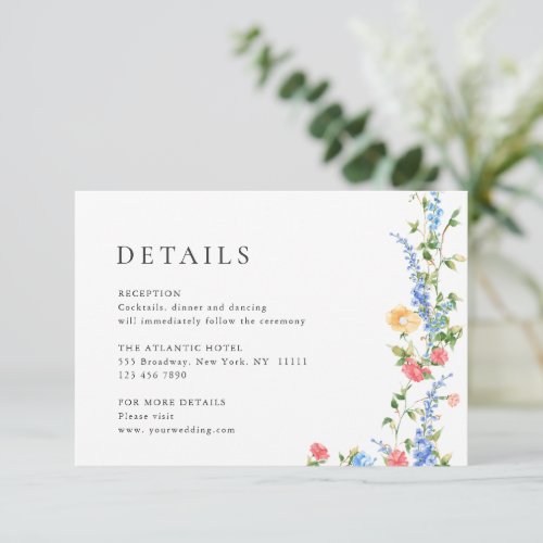 Watercolor Meadow Wildflower Boho Wedding Details Enclosure Card