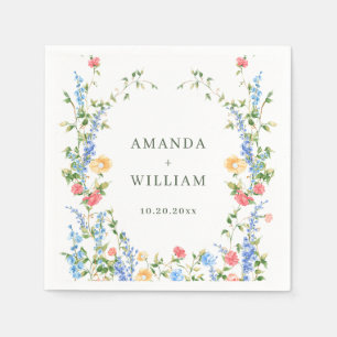 Watercolor Meadow Wildflower Boho Wedding Napkins