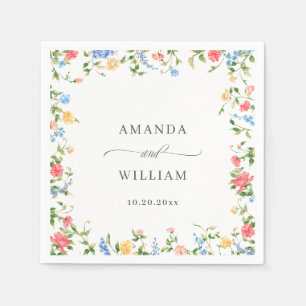 Watercolor Meadow Wildflower Boho Wedding Napkins