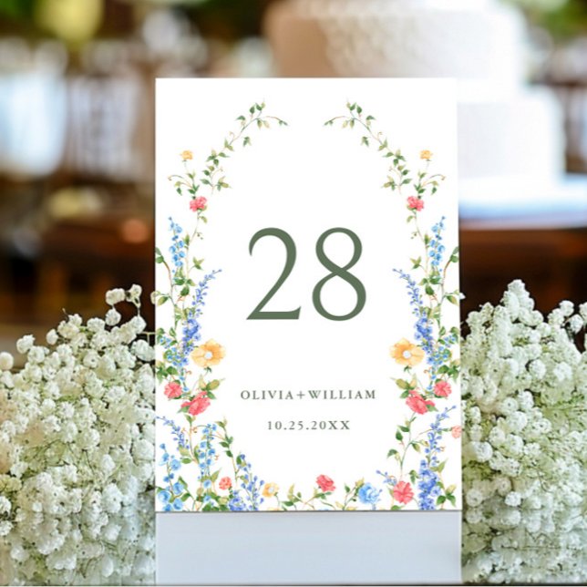 Watercolor Meadow Wildflower Boho Wedding Table Number (Creator Uploaded)