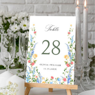 Watercolor Meadow Wildflower Boho Wedding Table Number