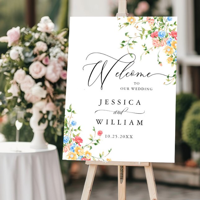 Watercolor Meadow Wildflower Boho WELCOME Wedding Foam Board (Creator Uploaded)