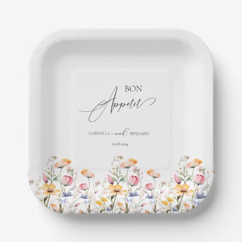 Watercolor Meadow Wildflower Classic Wedding Paper Plates