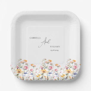 Watercolor Meadow Wildflower Classic Wedding Paper Plates