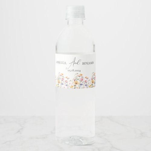 Watercolor Meadow Wildflower Classic Wedding Water Bottle Label