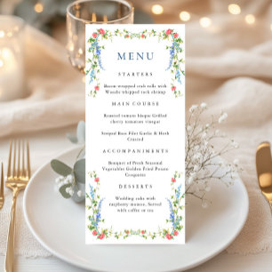 Watercolor Meadow Wildflower Floral Wedding Dinner Menu