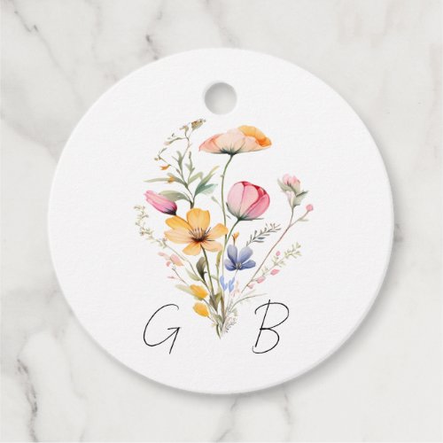 Watercolor Meadow Wildflower Monogram Wedding Favor Tags