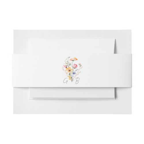 Watercolor Meadow Wildflower Monogram Wedding Invitation Belly Band