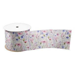 Watercolor Meadow Wildflower Satin Ribbon
