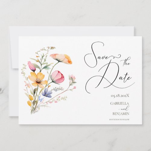 Watercolor Meadow Wildflower Save the Date Wedding