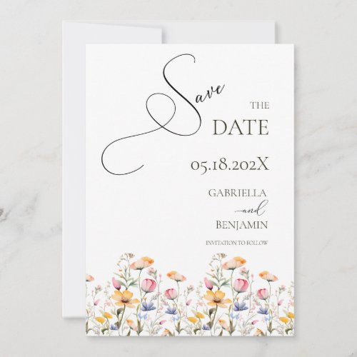 Watercolor Meadow Wildflower Save the Date Wedding Invitation